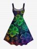 Ombre Four Leaf Clover Print St. Patrick's Day A Line Dress -  