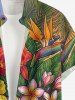 Plus Size Tropical Leaf Hibiscus Flower Letter Print Hawaii Button Pocket Shirt For Men - Orange 4XL