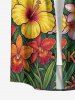 Plus Size Tropical Leaf Hibiscus Flower Letter Print Hawaii Button Pocket Shirt For Men - Orange 4XL