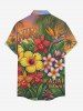 Plus Size Tropical Leaf Hibiscus Flower Letter Print Hawaii Button Pocket Shirt For Men - Orange 4XL