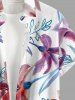 Plus Size Flower Leaf Branch Print Hawaii Button Pocket Shirt For Men - Blanc L