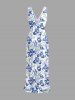 Iris Flower Leaf Print Hawaii Ruffles Split Surplice Dress -  