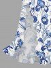 Iris Flower Leaf Print Hawaii Ruffles Split Surplice Dress -  