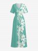 Hibiscus Flowers Leaf Print V Neck Hawaii Wide Leg Jumpsuit - Vert clair S