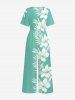 Hibiscus Flowers Leaf Print V Neck Hawaii Wide Leg Jumpsuit - Vert clair S