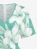 Hibiscus Flowers Leaf Print V Neck Hawaii Wide Leg Jumpsuit - Vert clair S