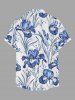 Iris Flower Leaf Print Buttons Pocket Hawaii Shirt For Men -  