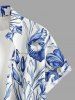 Iris Flower Leaf Print Buttons Pocket Hawaii Shirt For Men -  