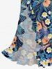 Robe hawaïenne à volants, fente et décolleté cache-cœur, imprimée de feuilles tropicales et de fleurs d'hibis - Bleu profond XS