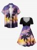 Coconut Tree Cloud Sun Ombre Print Buttons Pocket Hawaii Shirt For Men -  