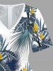 Combinaison hawaïenne à imprimé floral tropical et feuilles, col en V et jambes larges - Bleu profond XS