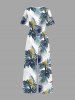 Combinaison hawaïenne à imprimé floral tropical et feuilles, col en V et jambes larges - Bleu profond XL