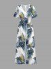 Combinaison hawaïenne à imprimé floral tropical et feuilles, col en V et jambes larges - Bleu profond XL