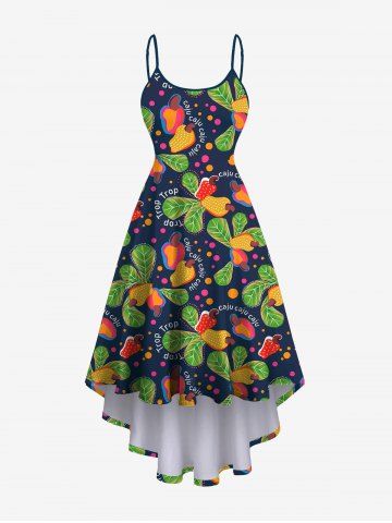 Robe asymétrique trapèze grande taille à imprimé feuilles de cajou et pois hawaïenne - BLACK - M