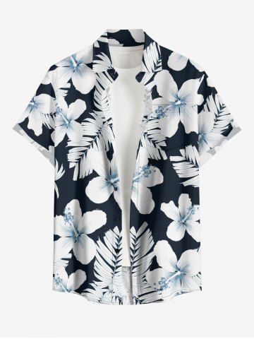 Chemise hawaïenne grande taille pour homme, à imprimé tropical floral et feuilles, boutons et poche. - BLACK - 4XL