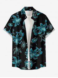 Chemise hawaïenne à imprimé floral grande taille et poches boutonnées pour hommes - Turquoise Foncée 3XL
