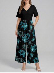 Combinaison hawaïenne à imprimé floral et jambes larges - Turquoise Foncée M