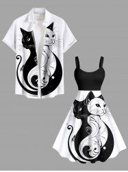 Two Tone Cat Print Matching Outfit For Couples -  