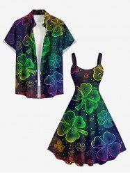 St. Patrick's Day Ombre Four Leaf Clover Print Plus Size Matching Outfit For Couples -  
