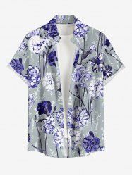 Chemise hawaïenne à imprimé floral et poches boutonnées grande taille pour hommes - Bleu Marine S