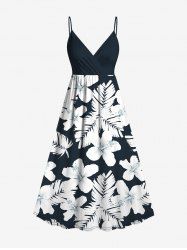 Robe cache-cœur hawaïenne à imprimé tropical fleuri grande taille - Noir XS
