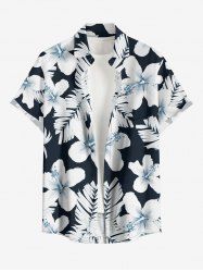 Flower Leaf Tropical Print Buttons Pocket Hawaii Shirt For Men -  