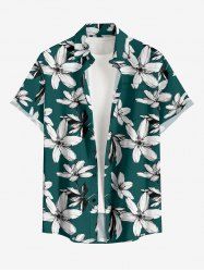 Flowers Leaf Print Buttons Pocket Hawaii Shirt For Men -  