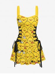 Cartoon Ducks Print Lace Up Hawaii Tank Dress -  