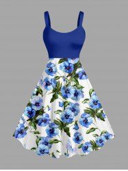 Flowers Leaf Watercolor Print Hawaii Tank Dress -  