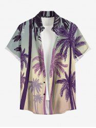 Plus Size Coconut Tree Ombre Print Buttons Pocket Hawaii Shirt For Men -  