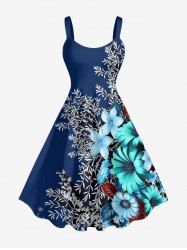 Plus Size Flower Plant Branch Print Hawaii A Line Dress -  