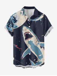 Shark Planet Plane Galaxy Print Hawaii Button Pocket Shirt For Men -  