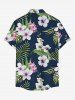 Tenue de plage assortie pour couples, imprimée de feuilles tropicales et de fleurs d'hibiscus, style hawaïen - Bleu profond 