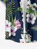 Tenue de plage assortie pour couples, imprimée de feuilles tropicales et de fleurs d'hibiscus, style hawaïen - Bleu profond 