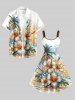 Coconut Tree Glitter Tropical Leaf Hibiscus Flower Sea Print Hawaii Button Pocket Shirt For Men -  