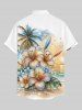 Coconut Tree Glitter Tropical Leaf Hibiscus Flower Sea Print Hawaii Button Pocket Shirt For Men -  
