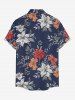 Plus Size Flower Leaf Branch Print Hawaii Button Pocket Shirt For Men -  