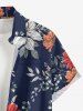 Plus Size Flower Leaf Branch Print Hawaii Button Pocket Shirt For Men -  