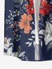 Plus Size Flower Leaf Branch Print Hawaii Button Pocket Shirt For Men -  