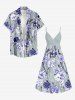Chemise hawaïenne à imprimé floral et poches boutonnées grande taille pour hommes - Bleu Marine S