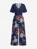 Flower Leaf Branch Print Hawaii Wide Leg Jumpsuit -  