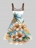 Coconut Tree Glitter Tropical Leaf Hibiscus Flower Sea Print Hawaii A Line Dress -  