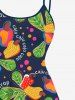 Plus Size Cashew Leaf Spotted Print Hawaii High Low Asymmetric A Line Cami Dress -  