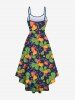 Robe asymétrique trapèze grande taille à imprimé feuilles de cajou et pois hawaïenne - Noir 3X