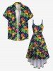 Robe asymétrique trapèze grande taille à imprimé feuilles de cajou et pois hawaïenne - Noir 3X