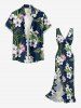 Robe hawaïenne à imprimé floral d'hibiscus et feuilles tropicales, fendue et à volants, style hawaïen - Bleu profond XL