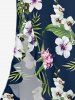 Robe hawaïenne à imprimé floral d'hibiscus et feuilles tropicales, fendue et à volants, style hawaïen - Bleu profond XL