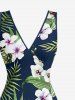 Robe hawaïenne à imprimé floral d'hibiscus et feuilles tropicales, fendue et à volants, style hawaïen - Bleu profond XXL