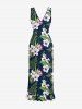 Tropical Leaf Hibiscus Flower Print Hawaii Ruffles Split Dress -  