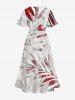 Tropical Leaf Print Hawaii Split Pocket A Line Midi Dress -  